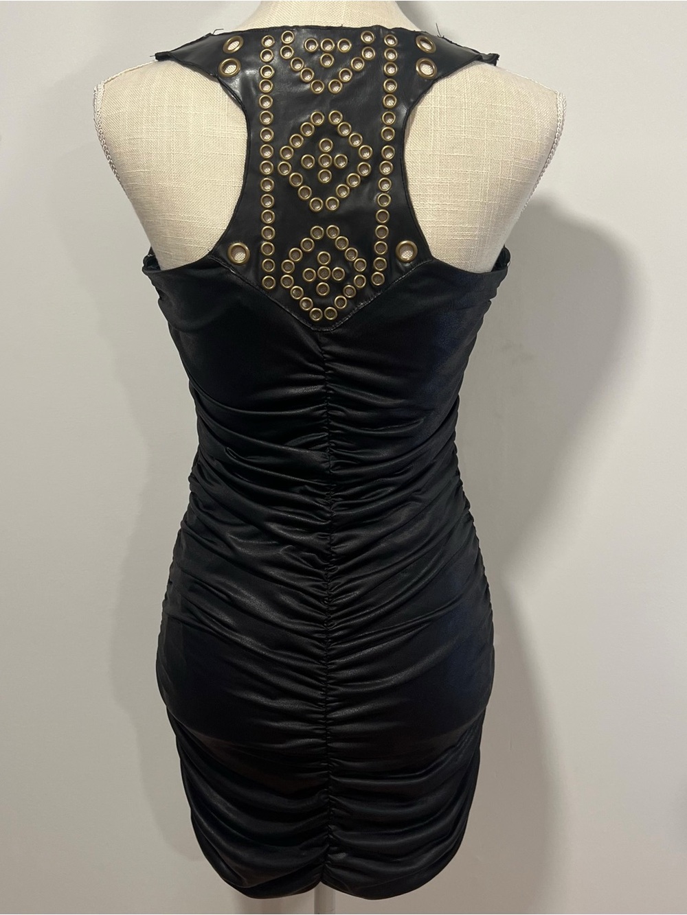 F21 Black Stud-Detail Ruched Racerback Mini Dress